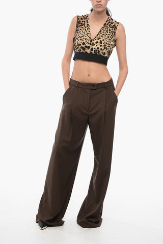 Animal Patterned Silk Crop Top with Logoed Elastic Waistband