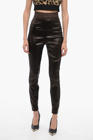 Stretch Satin Leggings with Logoed Elastic Waistband