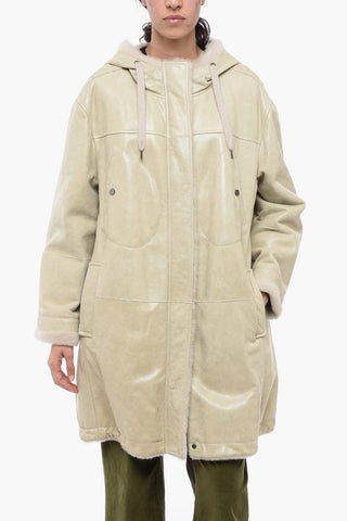Shearling Coat with Craquelé Woven Effect