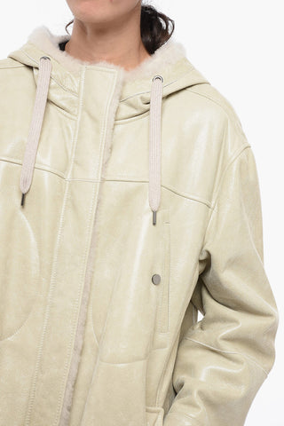 Shearling Coat with Craquelé Woven Effect