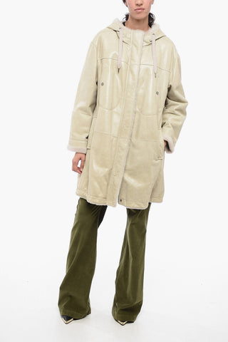 Shearling Coat with Craquelé Woven Effect