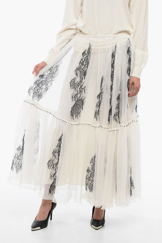 Embroidered Tulle Skirt with Inner Petticoat