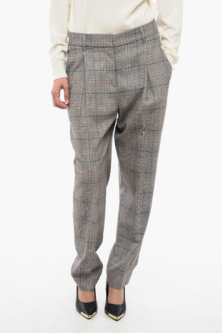 Pleated Pants with Glen-Plaid Motif