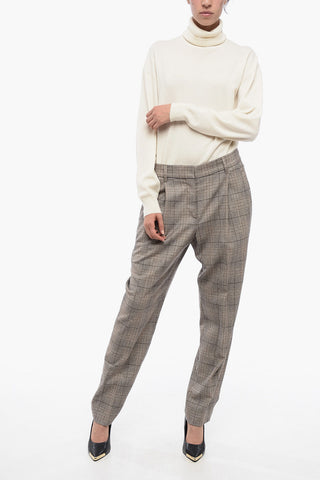 Pleated Pants with Glen-Plaid Motif
