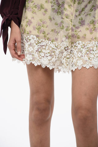 Sheer Floral Shorts with Lace Detail
