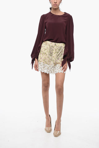 Sheer Floral Shorts with Lace Detail