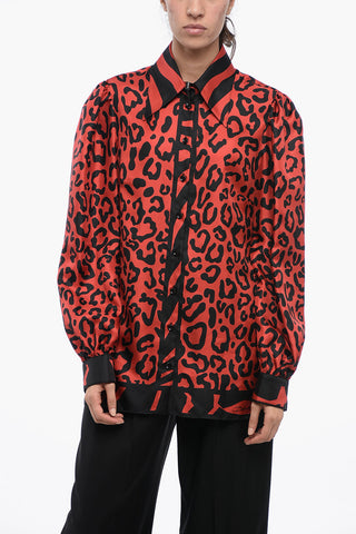 Animal Printed Silk Shirt with Spread Collar