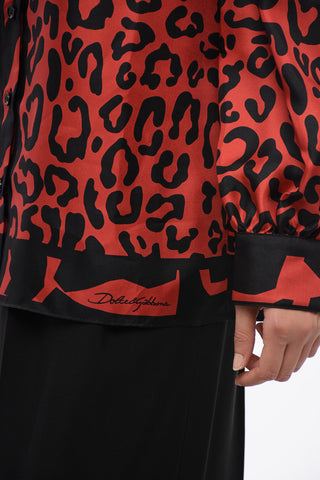 Animal Printed Silk Shirt with Spread Collar
