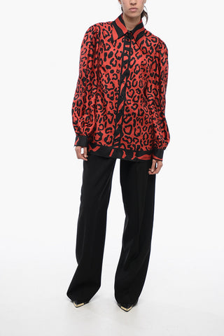 Animal Printed Silk Shirt with Spread Collar