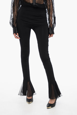 Stretch Fabric Leggings with Sheer Frilled Hem
