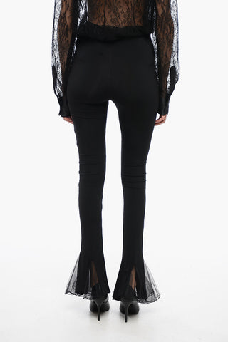 Stretch Fabric Leggings with Sheer Frilled Hem