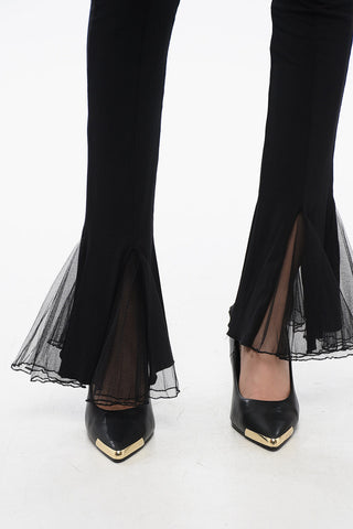 Stretch Fabric Leggings with Sheer Frilled Hem