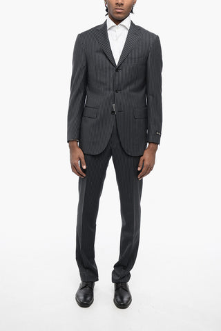 Pinstriped Virgin Wool Notch Lapel 3-Button Suit