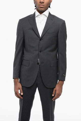 Pinstriped Virgin Wool Notch Lapel 3-Button Suit