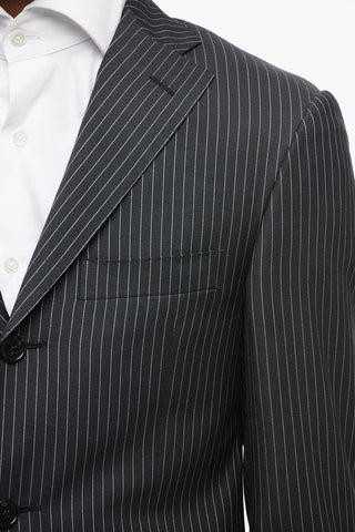 Pinstriped Virgin Wool Notch Lapel 3-Button Suit