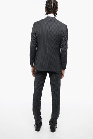Pinstriped Virgin Wool Notch Lapel 3-Button Suit