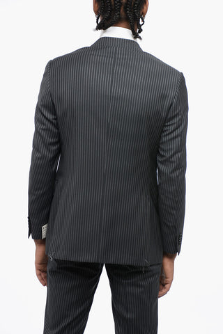 Pinstriped Virgin Wool Notch Lapel 3-Button Suit