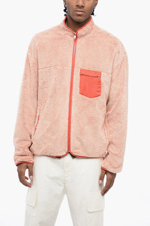 Mockneck-Sweatshirt aus Teddy-Baumwolle mit Kontrasttasche