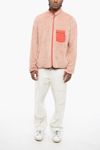 Mock-Neck Teddy Cotton Sweatshirt with Contrast Pocket