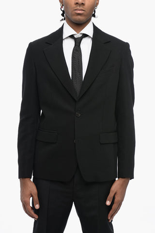 Wool Blend Slim Fit Blazer with Flap Pockets
