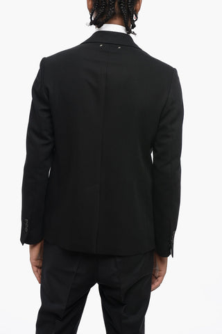 Wool Blend Slim Fit Blazer with Flap Pockets