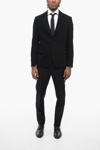 Wool Blend Slim Fit Blazer with Flap Pockets