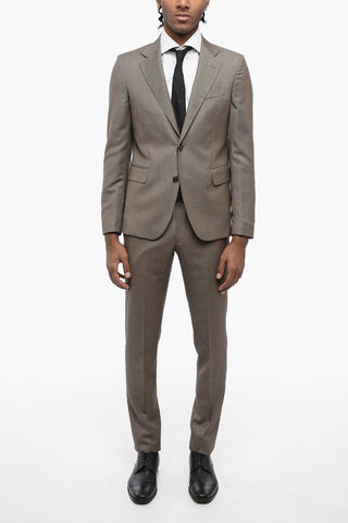 Slim Fit Wool Suit with Bird's Eye Pattern