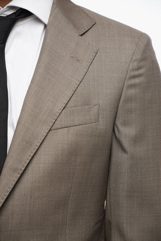 Slim Fit Wool Suit with Bird's Eye Pattern