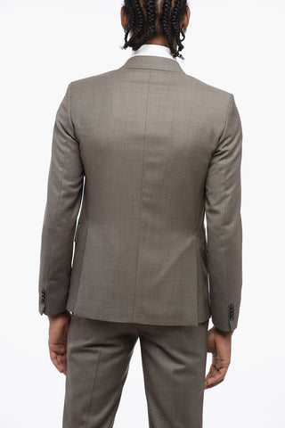 Slim Fit Wool Suit with Bird's Eye Pattern