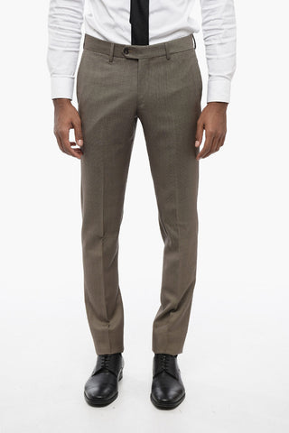 Slim Fit Wool Suit with Bird's Eye Pattern