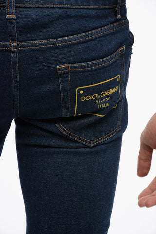 Jeans Skinny Fit in Denim Lavaggio Scuro 15cm