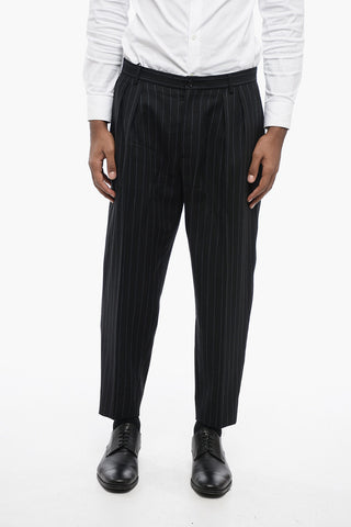 Pantaloni Cropped Fit In Lana Gessata