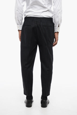 Pantaloni Cropped Fit In Lana Gessata