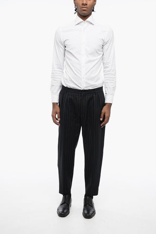 Pantaloni Cropped Fit In Lana Gessata