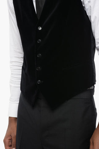 Gilet in Velour con Tasche a Filo
