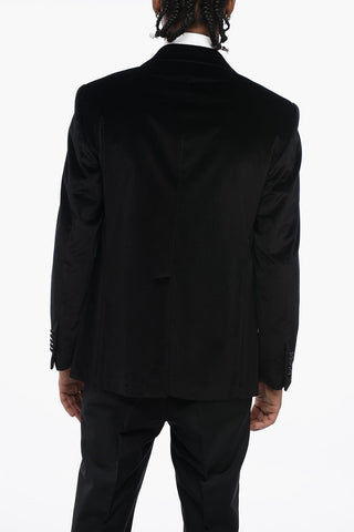 Double-breasted Velour Blazer with Notch Lapel