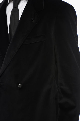 Double-breasted Velour Blazer with Notch Lapel