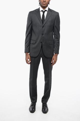 CC COLLECTION Virgin Wool Side Vents Notch Lapel 3-Button Suit