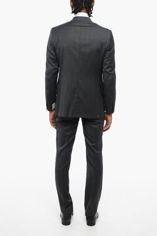 CC COLLECTION Virgin Wool Side Vents Notch Lapel 3-Button Suit