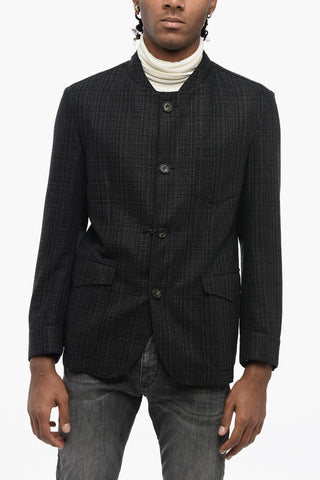 ID Mandarin Collar Silk Blazer with Patch Flap Pockets