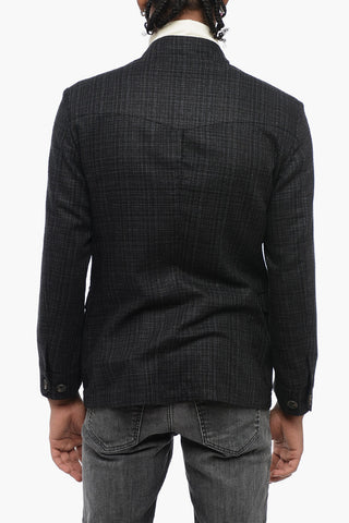 ID Mandarin Collar Silk Blazer with Patch Flap Pockets