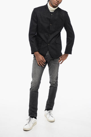 ID Mandarin Collar Silk Blazer with Patch Flap Pockets