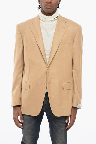 Blazer 2 Bottoni in Misto Seta con Tasche ad Aletta