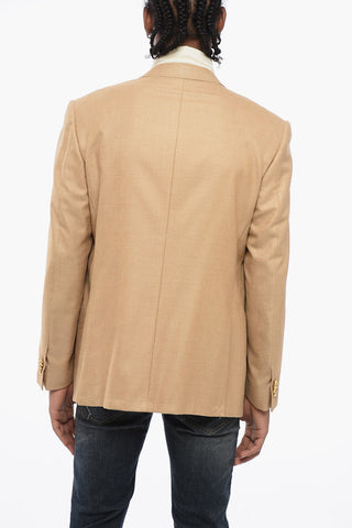 Blazer 2 Bottoni in Misto Seta con Tasche ad Aletta