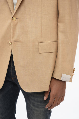 Blazer 2 Bottoni in Misto Seta con Tasche ad Aletta