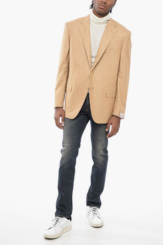 Blazer 2 Bottoni in Misto Seta con Tasche ad Aletta