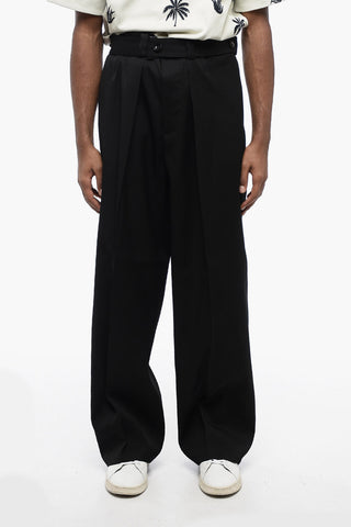 Single-pleated Virgin Wool Pants with Belt