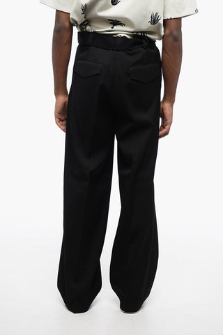 Single-pleated Virgin Wool Pants with Belt