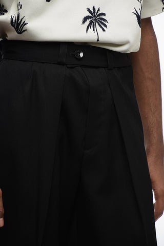 Single-pleated Virgin Wool Pants with Belt