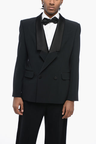 Double-breasted Wool Blazer with Satin Lapel